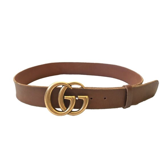 Gucci GG Marmont Logo 1.5" Wide Leather Belt Womens Brown Gold Brass Logo 34 - Picture 5 of 10